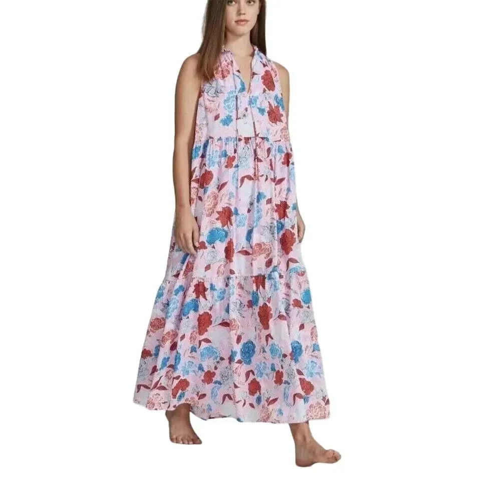 BB Dakota Tropic Of The Day Dress Floral Cotton Pink Red Maxi Size Small - Picture 4 of 9